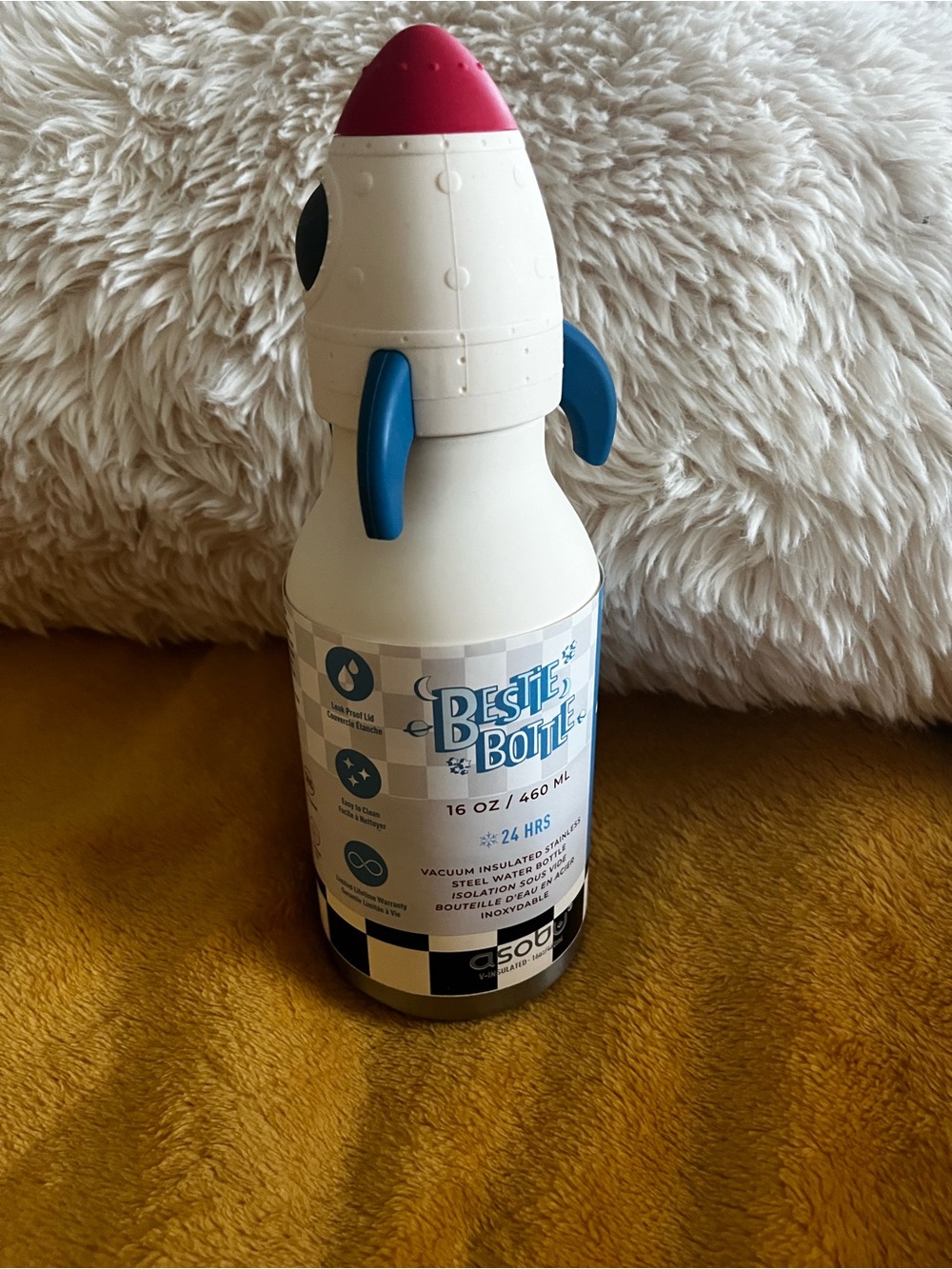 Beastie Bottle Rocket-Shaped Stainless Steel Bottle in White, Blue & Pink